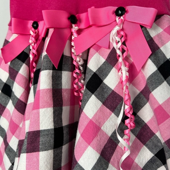 Rare Editions Dress Pink and Black Plaid Ballet Ballerina Ribbon Rhinestones 6 - Picture 3 of 7